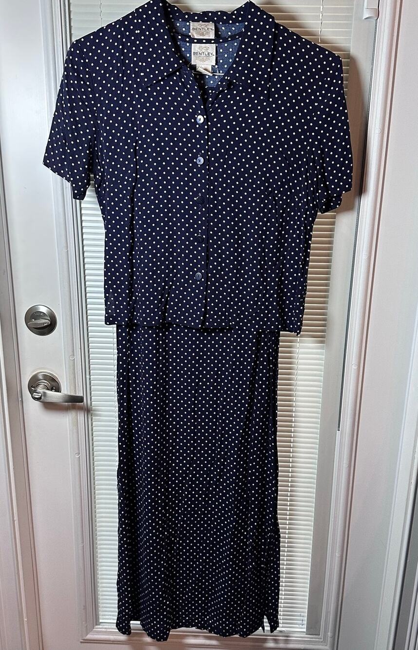 Vintage TR Bentley 2 Pc Blue/White Polka Dot Dress w Jacket Size 6 1950 Inspired